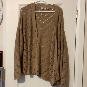 Open-Knit Button-Front Cardigan Sweater - Taupe